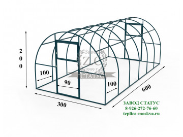 Арочная теплица 3х6 шаг 100см профиль 40х20 с поликарбонатом 4мм Sellex Inside