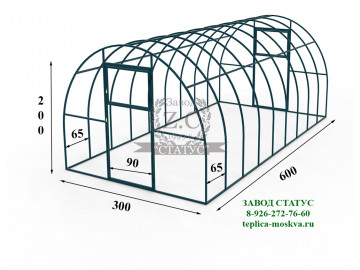 Арочная теплица 3х6 шаг 65см профиль 40х20 с поликарбонатом 6мм Sellex Inside