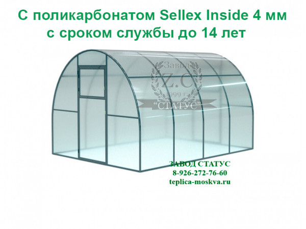 Арочная теплица 3х4 шаг 100см профиль 25х25 с поликарбонатом 4мм Sellex Inside