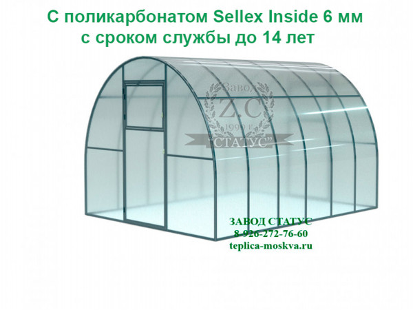 Арочная теплица 3х4 шаг 65см профиль 40х20 с поликарбонатом 6мм Sellex Inside