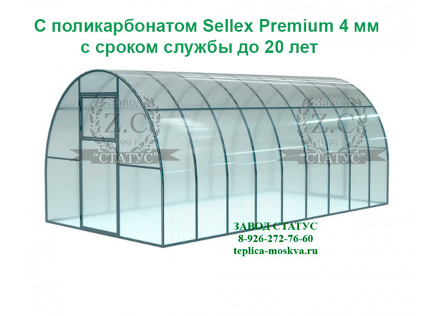 Арочная теплица 3х6 шаг 65см профиль 40х20 с поликарбонатом 4мм Sellex Premium