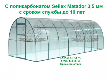 Арочная теплица 3х8 шаг 100см профиль 40х20 с поликарбонатом 3,5мм Sellex Matador