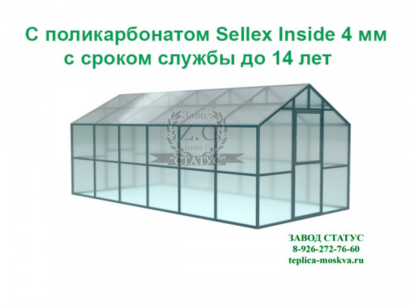 Теплица домик 3х6 с поликарбонатом Sellex  Inside 4 мм, шаг дуг 1м