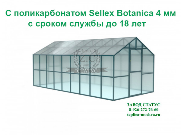 Теплица домик 2.5х6 с поликарбонатом Sellex Botanica 4 мм, шаг дуг 65 см