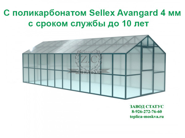 Теплица домик 3х8 с поликарбонатом Sellex Avangard 4 мм, шаг дуг 65 см