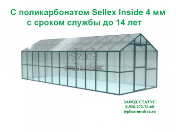 Теплица домик 3х8 с поликарбонатом Sellex Inside 4 мм, шаг дуг 65 см