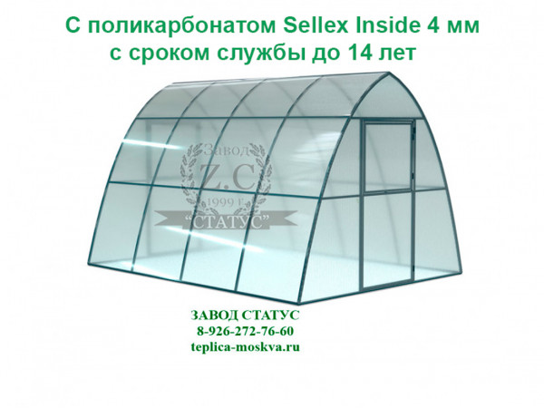 Теплица каплевидная 3 на 4 с поликарбонатом Sellex Inside 4 мм. из профиля 25 на 25 шаг  65 см. 