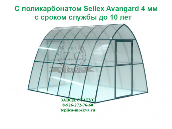 Теплица каплевидная 3 на 4 с поликарбонатом Sellex Avangard 4 мм. из профиля 25 на 25 шаг  65 см. 