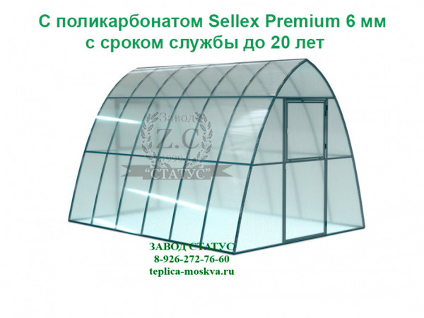 Теплица каплевидная 3 на 4 с поликарбонатом Sellex Premium 6 мм. из профиля 25 на 25 шаг  65 см. 