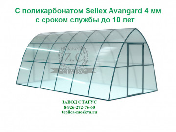 Теплица каплевидная 3 на 6 с поликарбонатом Sellex Avangard 4 мм. из профиля 25 на 25, шаг 1м. 