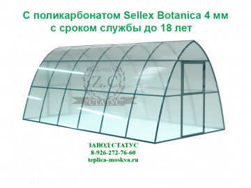 Теплица каплевидная 3 на 6 с поликарбонатом Sellex Botanica 4 мм. из профиля 25 на 25, шаг 1м. 