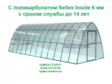 Каплевидная 3 на 8 из профиля 25 на 25 из поликарбоната Sellex Inside 6 мм., шаг 65 см.