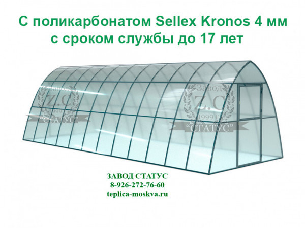 Теплица каплевидная 3 на 8 с поликарбонатом Sellex Kronos 4 мм. из профиля 25 на 25, шаг 65 см