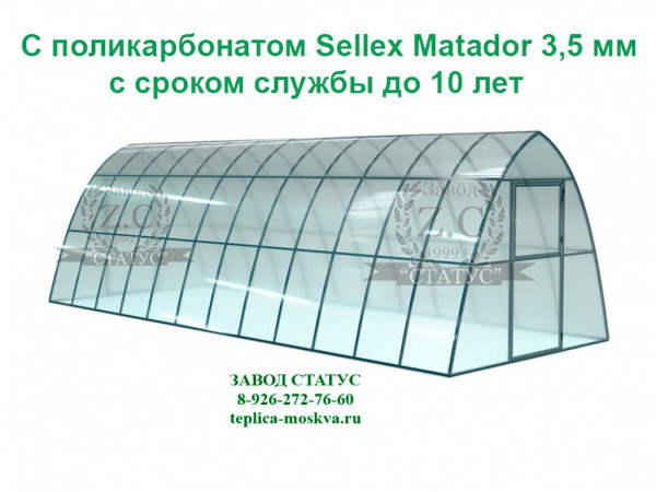 Теплица каплевидная 3 на 8 с поликарбонатом Sellex Matador 3,5 мм. из профиля 25 на 25, шаг 65 см. 