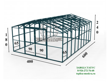 Промышленная теплица Домик 4х6 шаг 65см с поликарбонатом 6мм Sellex Comfort 